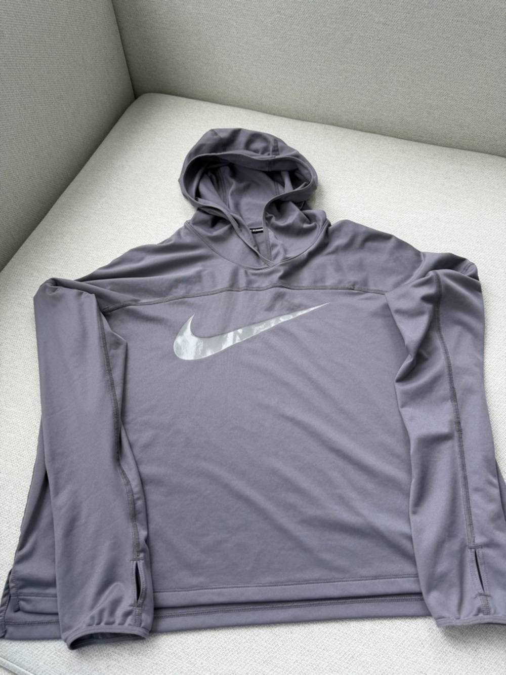 Nike Dri-FIT Gray Running Hoodie Women’s Size L Lightweight Athletic